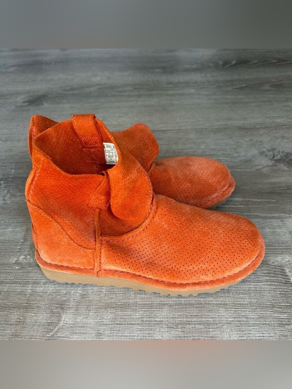 UGG Orange Suede Perforated Fold-Over Ankle Booties